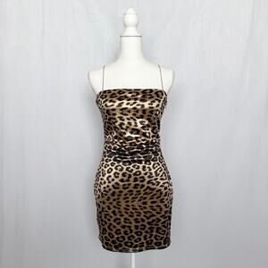 Étophe Studios Leopard Satin Mini Dress M Tie Back Y2K Spaghetti Bodycon
